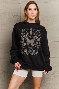 Full Size Flower and Butterfly Graphic Sweatshirt