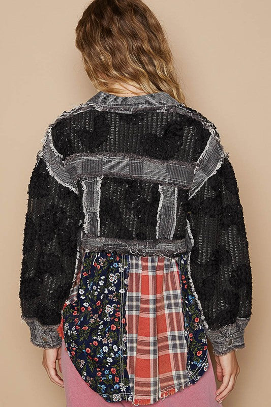 POL Crochet Patchwork Dropped Shoulder Jacket