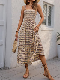 Printed Tiered Wide Strap Midi Dress