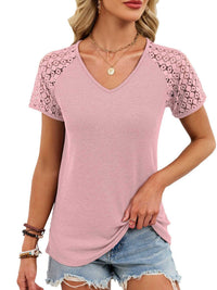 Lace Sleeve V-Neck Waffle Knit T-Shirt 100100150990299 25 Affordable Fashion Under $100 Jerry's Apparel 