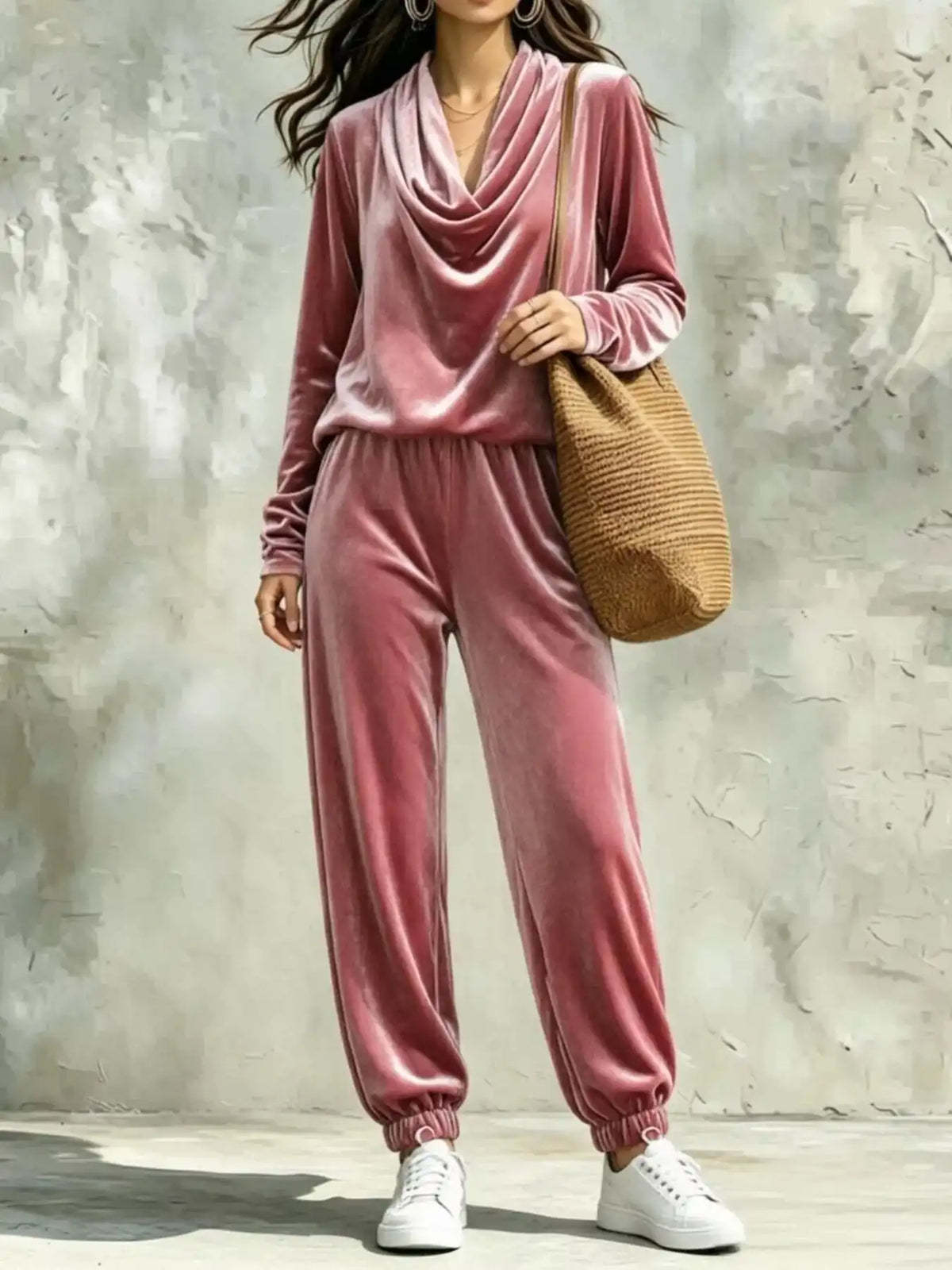 Full Size Velvet Cowl Neck Long Sleeve Top and Pants Set Plus Size 101001114844571 54 Women's Pants Set Gifts for Her Jerry's Apparel 