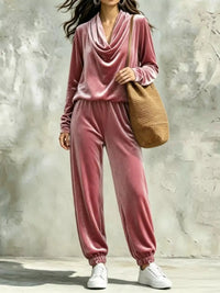 Full Size Velvet Cowl Neck Long Sleeve Top and Pants Set Plus Size 101001114844571 54 Women's Pants Set Gifts for Her Jerry's Apparel 