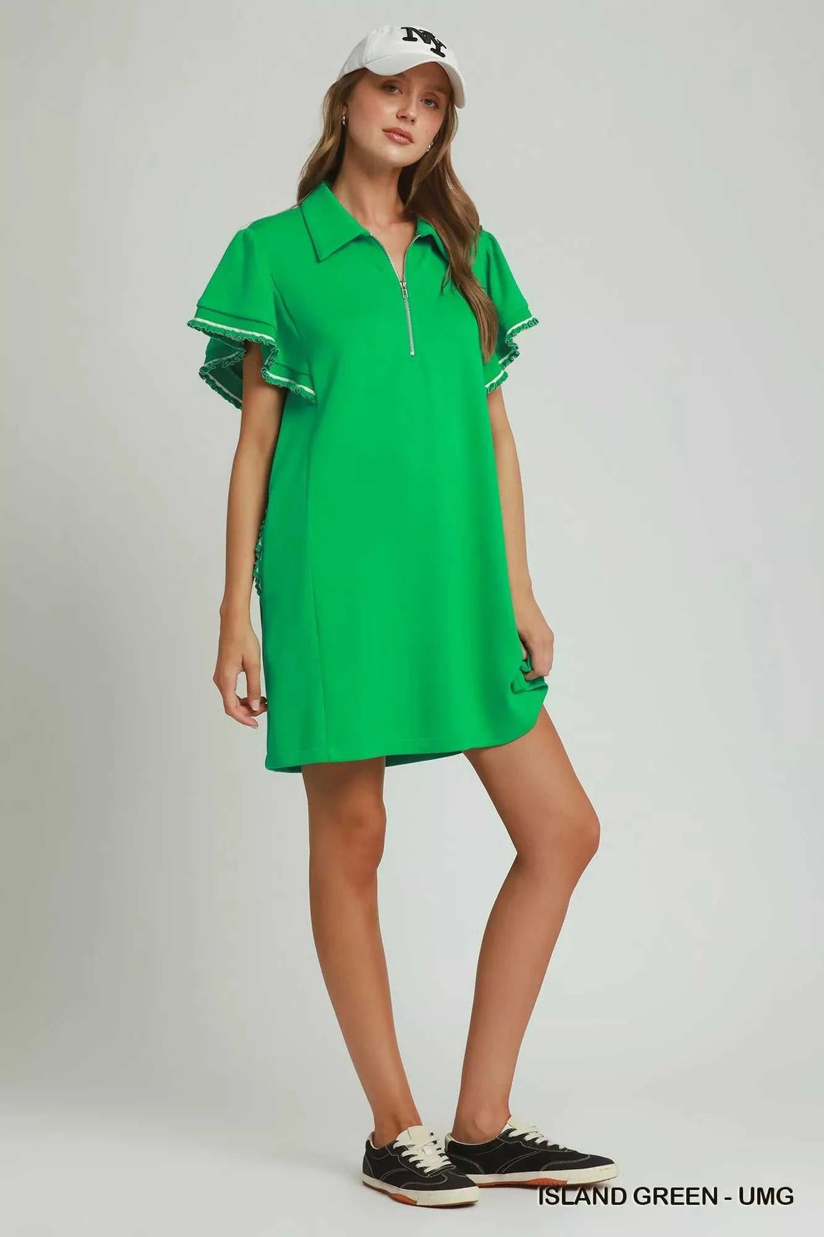 Umgee Half Zip Ruffle Rib Band Butterfy Sleeve Mini Dress with Pockets 100100153941419 53 Affordable Fashion Under $100 Jerry's Apparel 