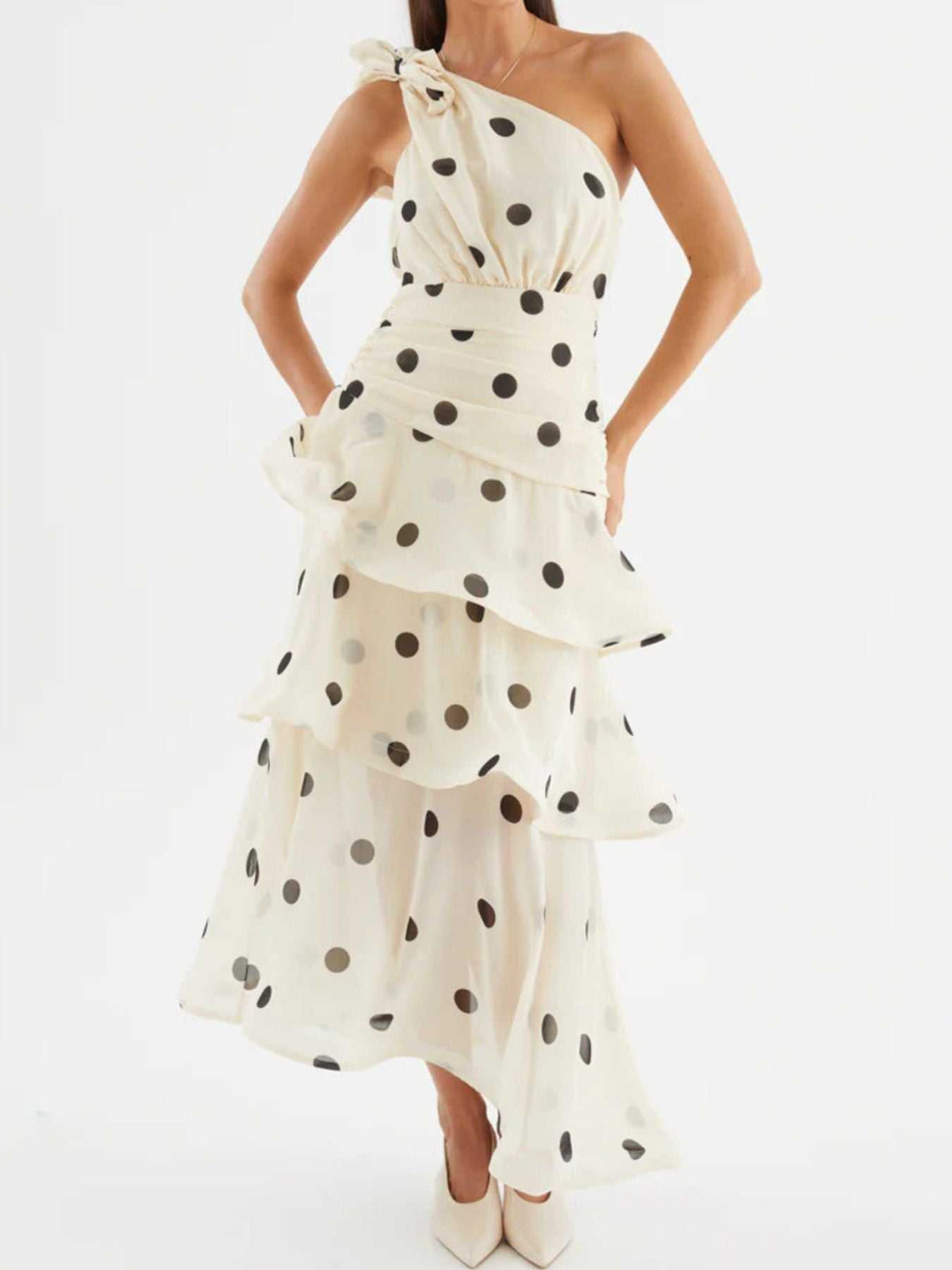 Polka Dot One-Shoulder Ruffle Dress 100100403782395 65 Affordable Fashion Under $100 Jerry's Apparel 