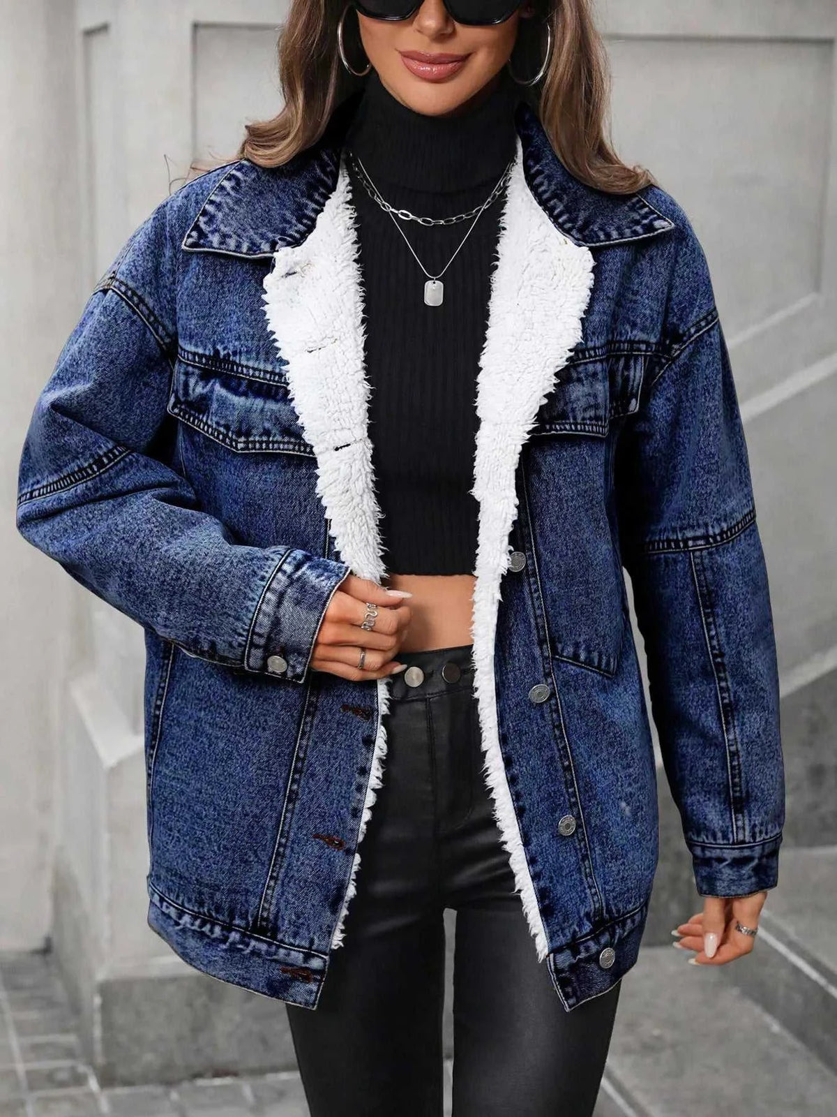 Sherpa-Lined Button Up Denim Jacket 101003508274981 98 Affordable Fashion Under $100 Jerry's Apparel 