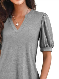 Puff Sleeve Notched Casual T-Shirt 100100978352776 23 Affordable Fashion Under $100 Jerry's Apparel 