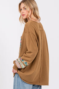 SAGE + FIG Peace Applique Patch Long Sleeve Top