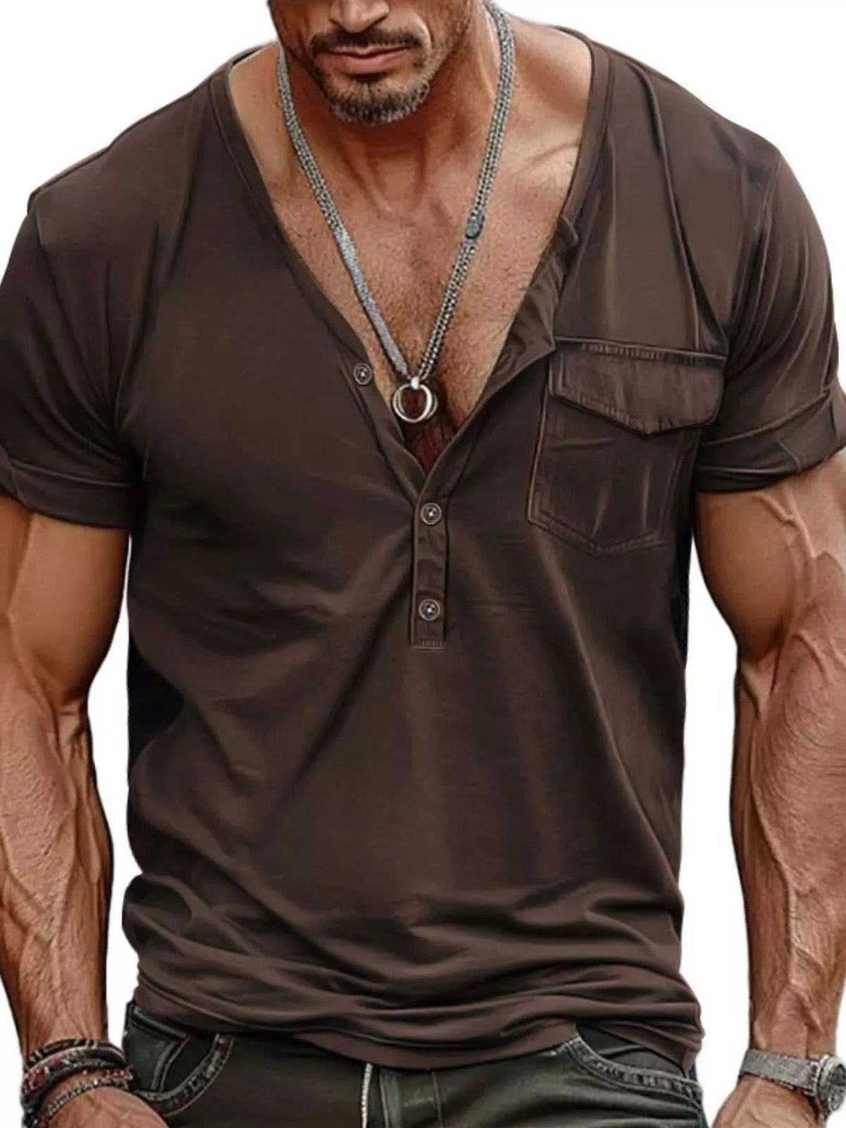 Men's Full Size Casual Button Detail Short Sleeve T-Shirt Plus Size 100400567753716 23 Affordable Fashion Under $100 Jerry's Apparel 