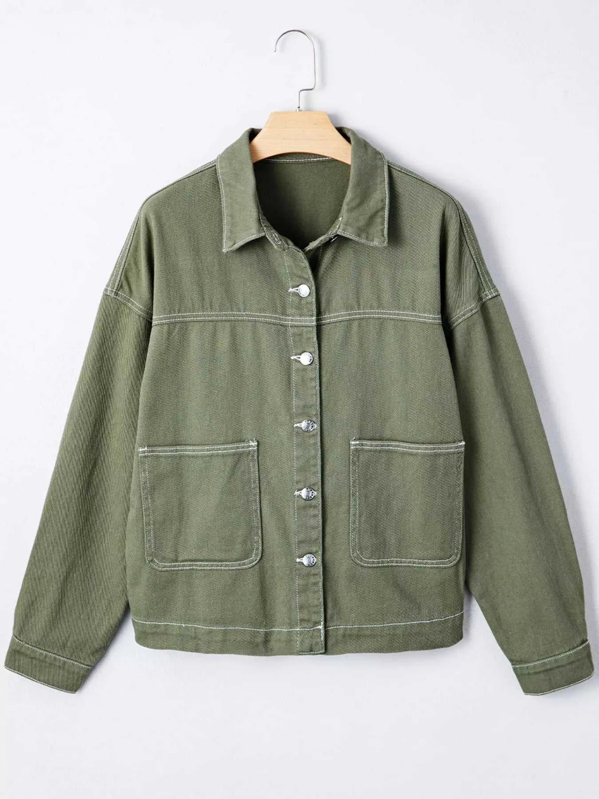 Patched Pocket Collared Button Front Boyfriend Denim Jacket 100100355837828 73 Affordable Fashion Under $100 Jerry's Apparel 