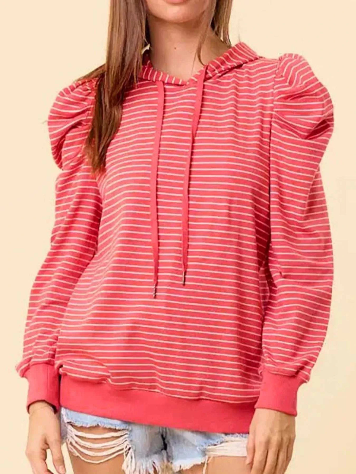 Striped Puff Sleeve Hoodie with Drawstring 100100531994903 47 Affordable Fashion Under $100 Jerry's Apparel 