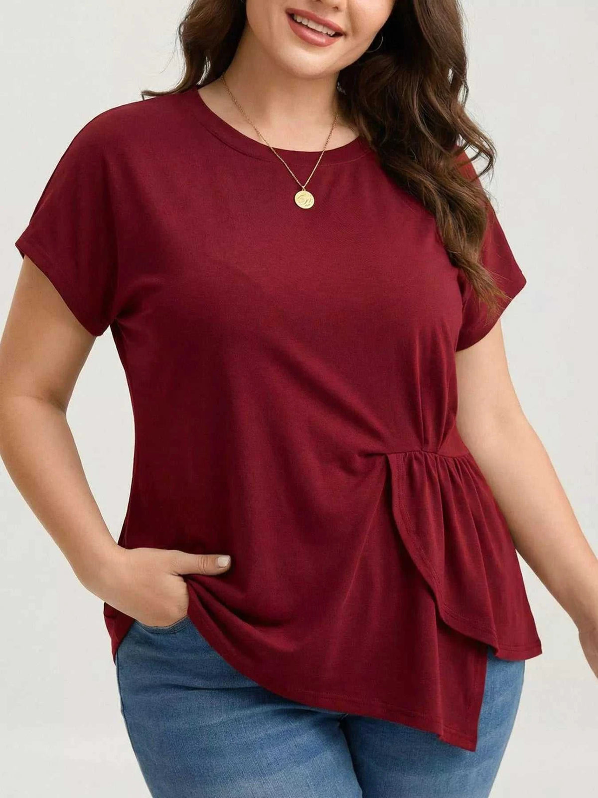 Plus Size Solid Color Ruffle Hem T-Shirt 100100238943443 33 Affordable Fashion Under $100 Jerry's Apparel 