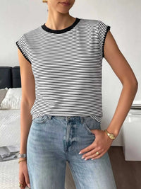 Classic Striped Crew Neck T-Shirt 100100609256431 26 Women's T-shirts Affordable Fashion Under $100 Jerry's Apparel 