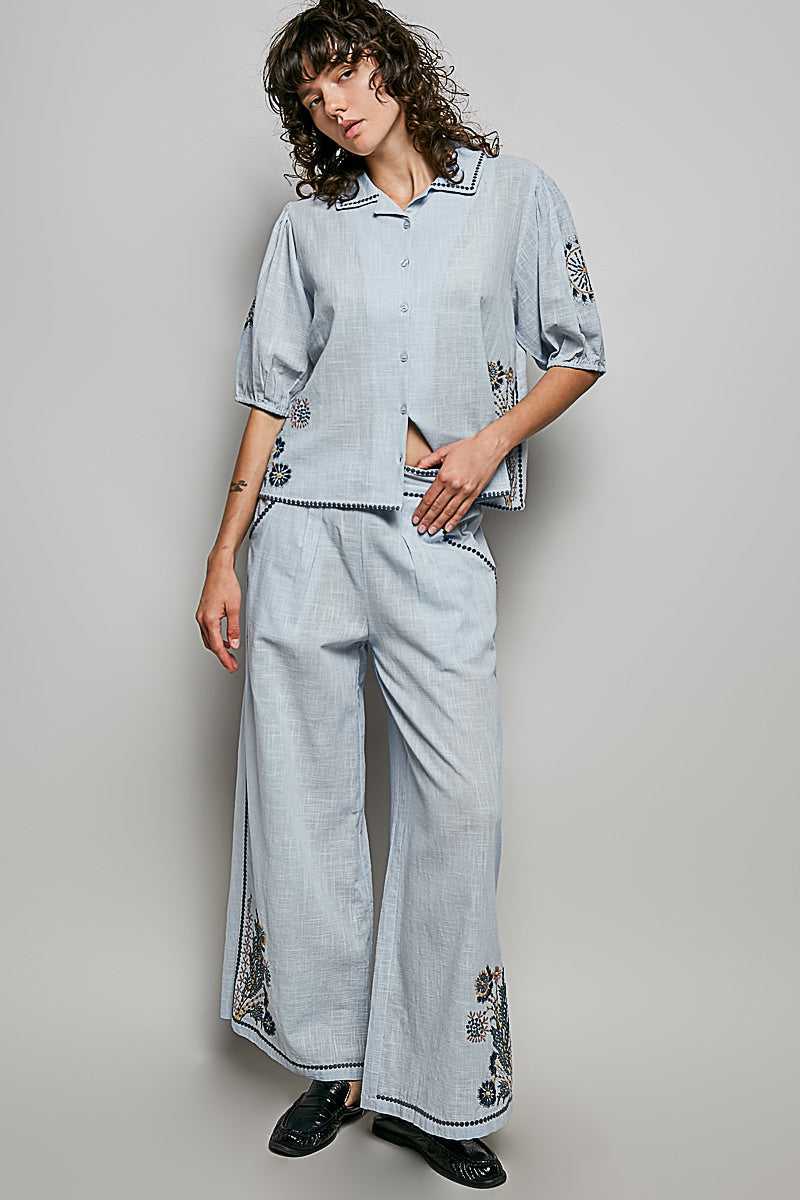 POL Button Down Embroidered Floral Short Sleeve Shirt 100100835201675 50 Affordable Fashion Under $100 Jerry's Apparel 