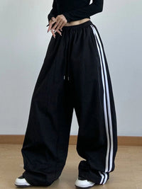 Side Striped Wide Leg Drawstring Pants