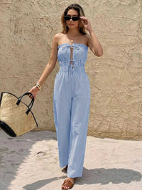 Striped Strapless Tie Front Wide Leg Jumpsuit 100100534610280 39 Affordable Fashion Under $100 Jerry's Apparel 