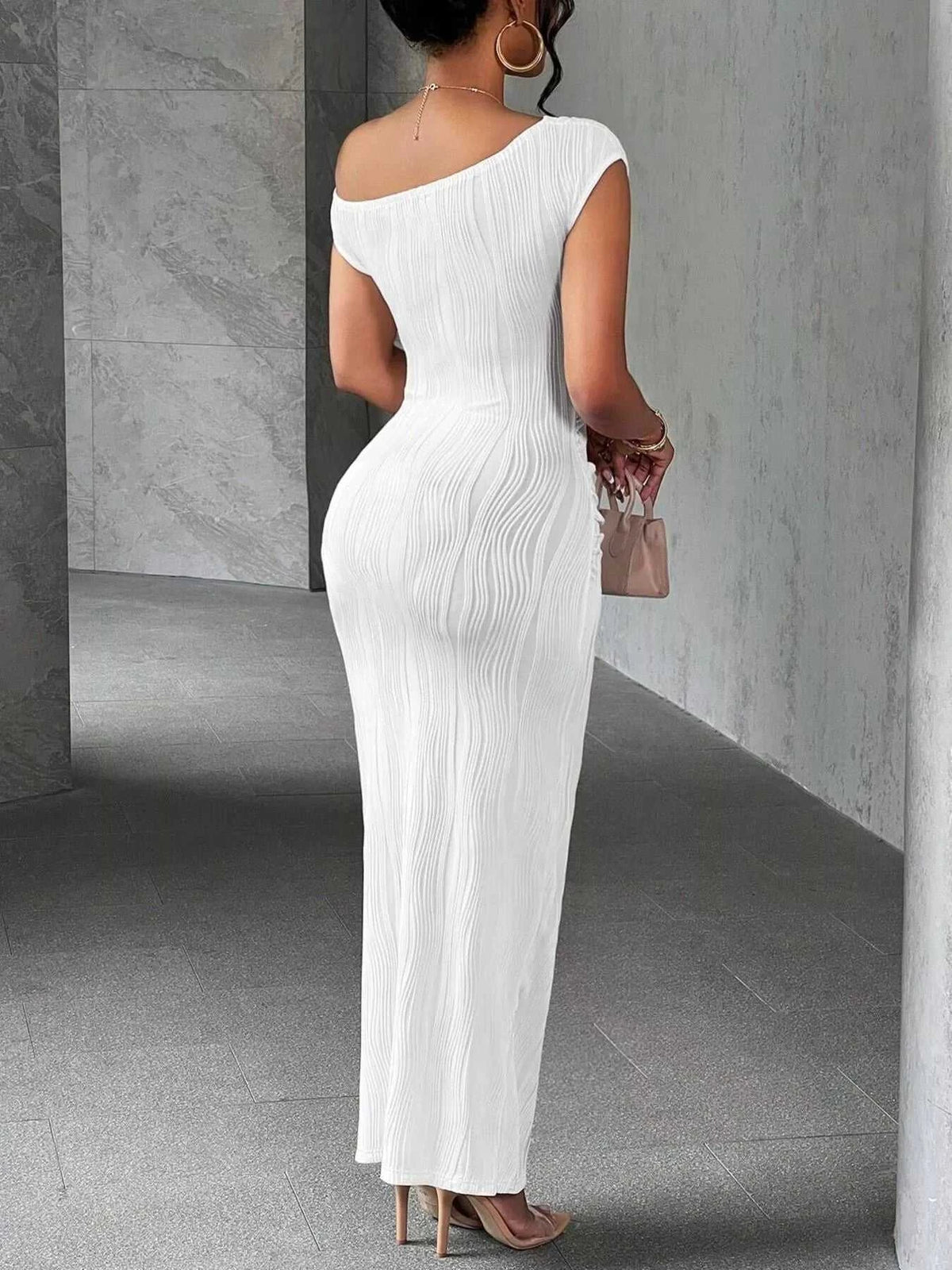 One-Shoulder Textured Maxi Dress 100100149360096 25 Seasonal Fashion Collections Jerry's Apparel 