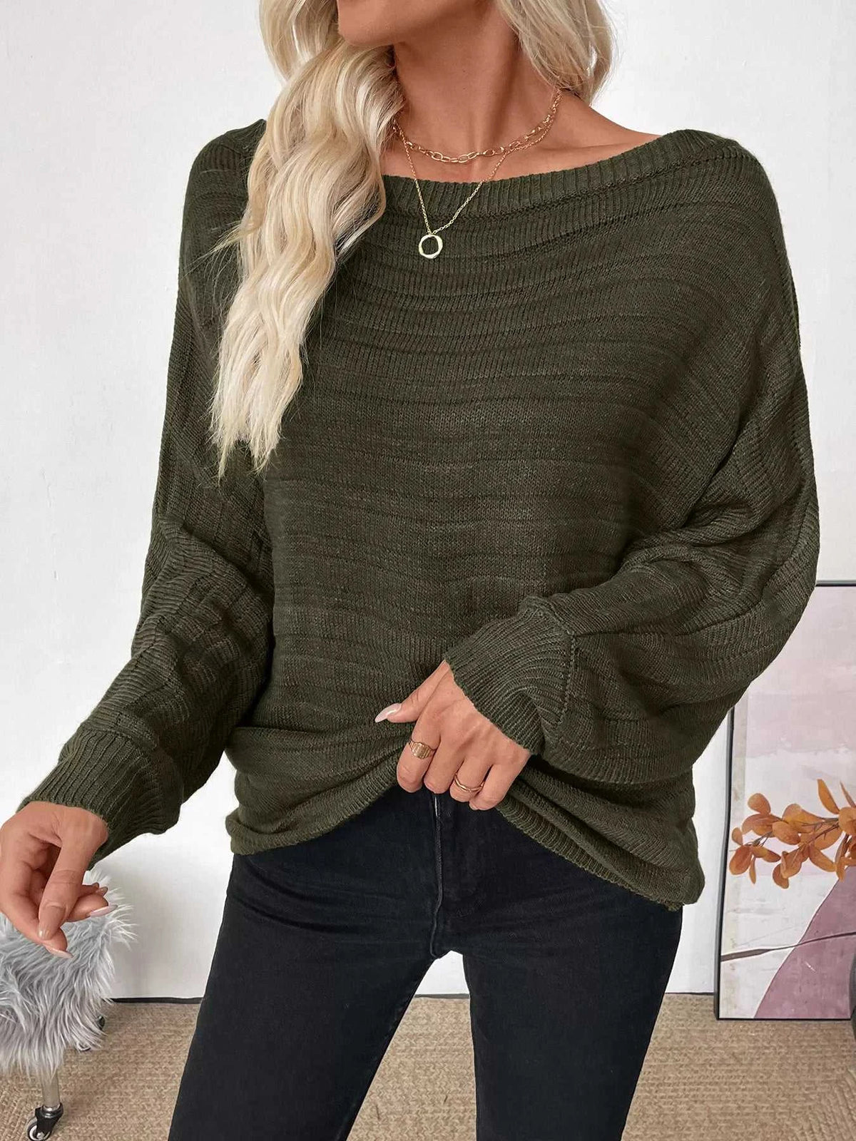 Boat Neck Ribbed Long Sleeve Sweater 100100851183386 44 Affordable Fashion Under $100 Jerry's Apparel 