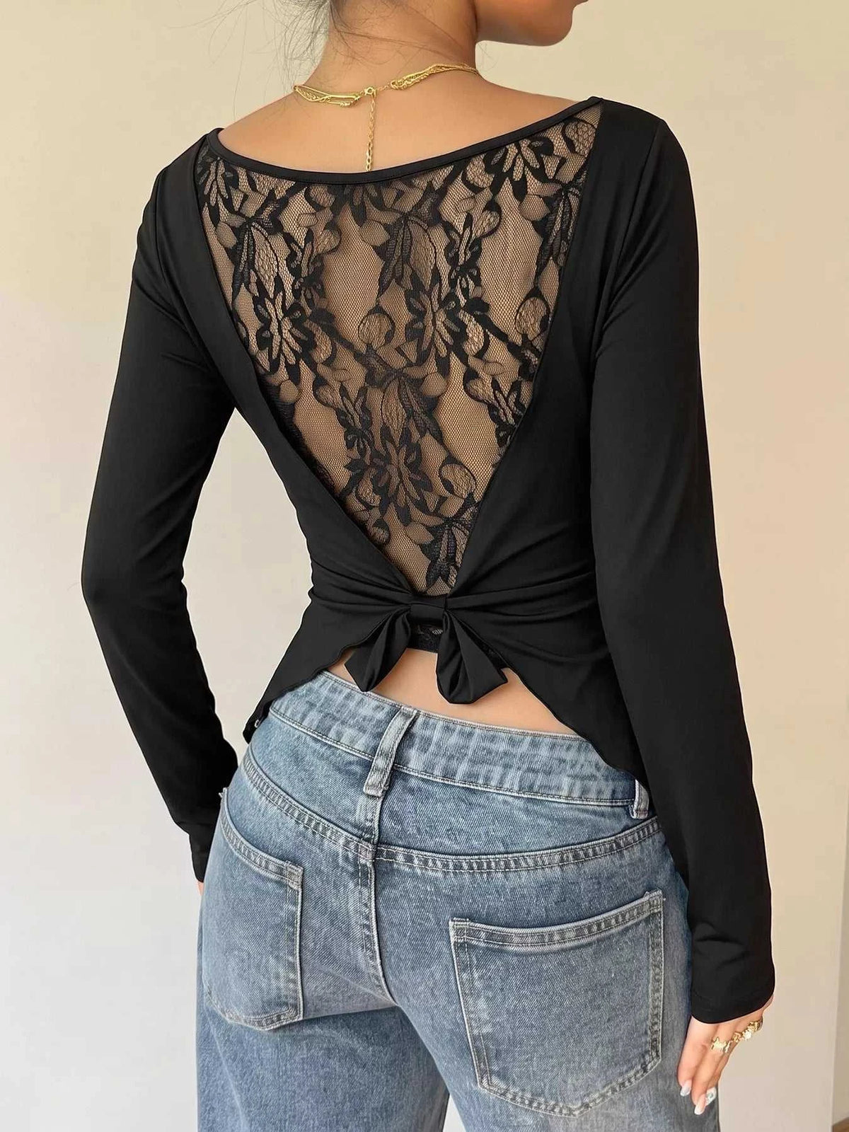 Lace Back Tie Long Sleeve Top 100100165593666 33 Affordable Fashion Under $100 Jerry's Apparel 