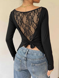 Lace Back Tie Long Sleeve Top 100100165593666 33 Affordable Fashion Under $100 Jerry's Apparel 