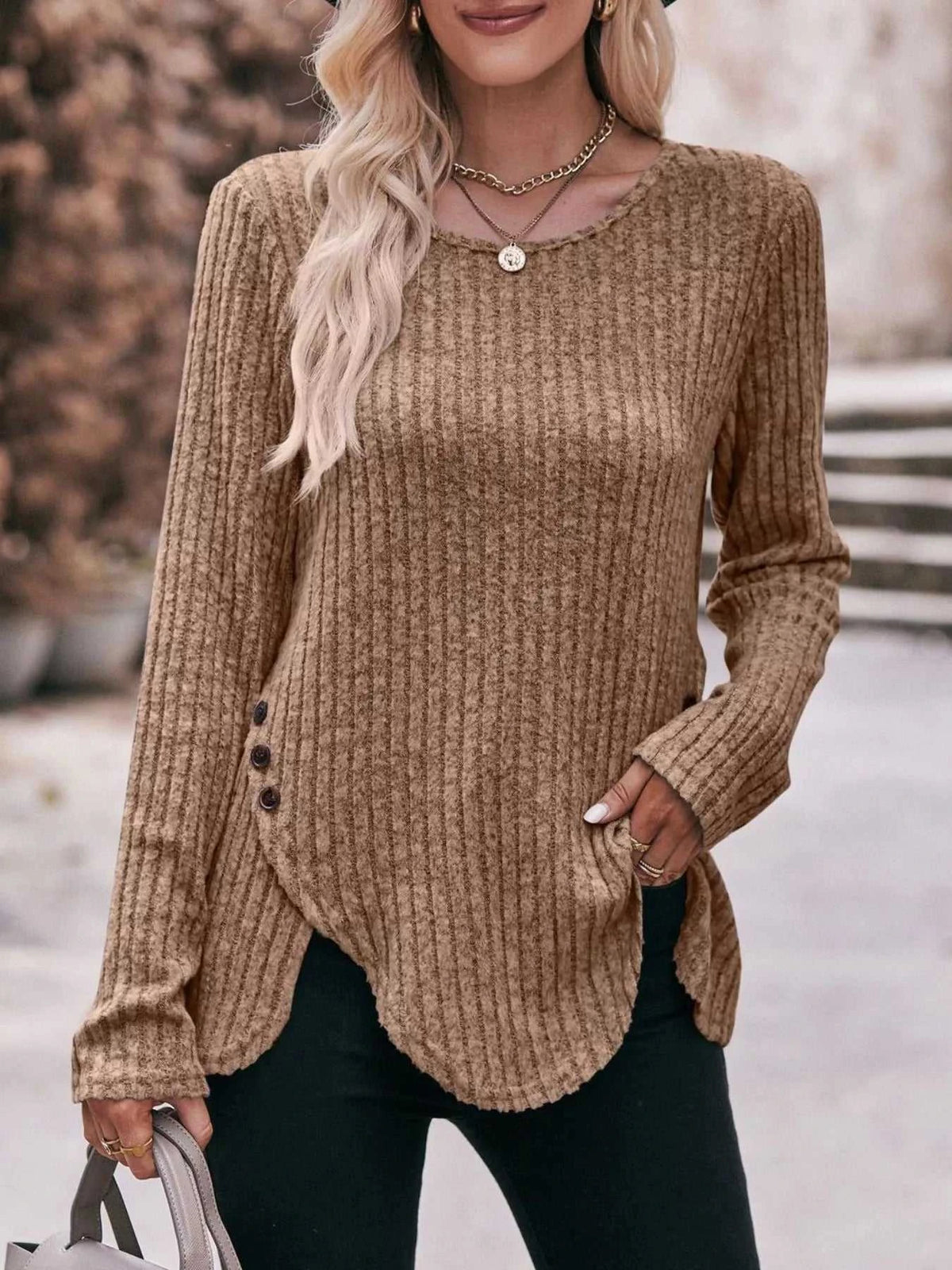Ribbed Knit Long Sleeve T-Shirt 100100676091737 30 Affordable Fashion Under $100 Jerry's Apparel 