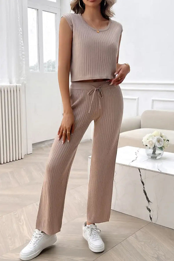 Devine Ribbed Round Neck Top and Pants Set 100100643541406 76 Affordable Fashion Under $100 Jerry's Apparel 