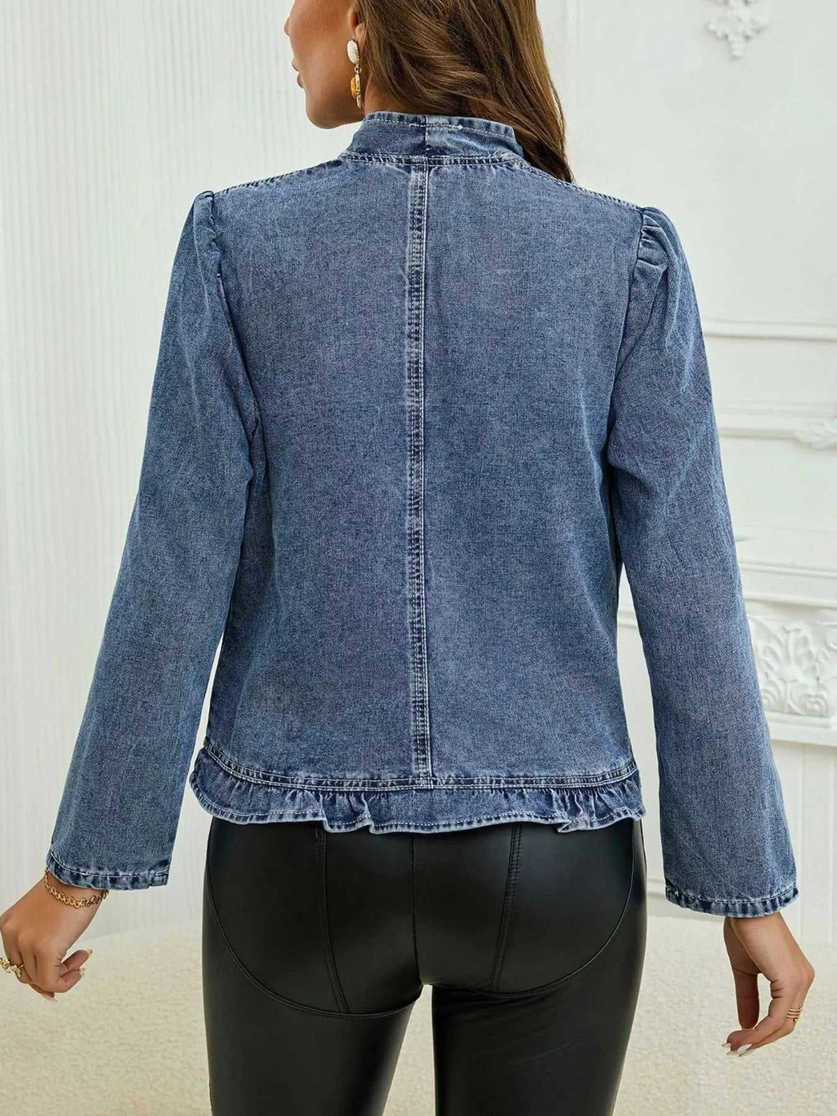Open Front Ruffled Denim Jacket 100100150080645 49 Affordable Fashion Under $100 Jerry's Apparel 