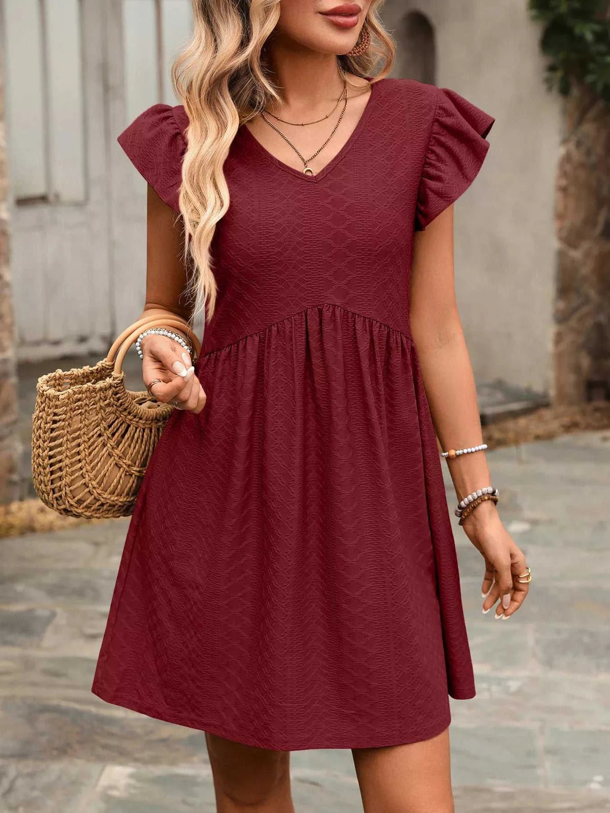 Ruffle Sleeve V-Neck A-Line Dress 100100170481531 30 Affordable Fashion Under $100 Jerry's Apparel 