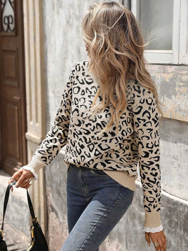 Frill Leopard Long Sleeve Sweater 100100519833801 64 Affordable Fashion Under $100 Jerry's Apparel 