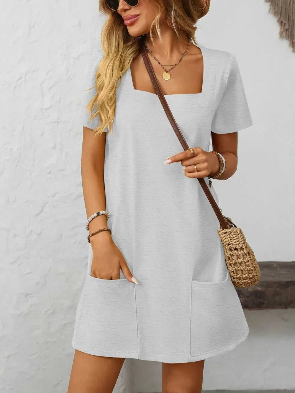 Mandy Square Neck Short Sleeve Mini Dress 100100588511470 24 Affordable Fashion Under $100 Jerry's Apparel 