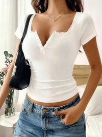 Full Size Lace Trim Short Sleeve Slim Fit Top Plus Size 100100194763893 22 Affordable Fashion Under $100 Jerry's Apparel 