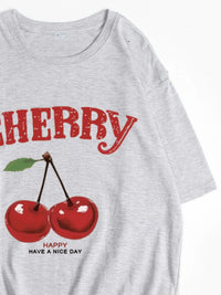 Plus Size Cherry Graphic Round Neck Short Sleeve T-Shirt