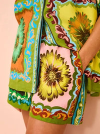Printed Button Up Shirt and Shorts Set