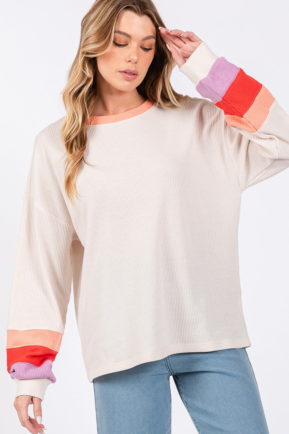 Color Block Waffle Knit T-Shirt