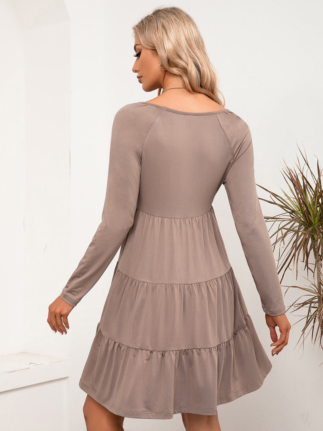 Ivy Lane V-Neck Long Sleeve Tiered Dress