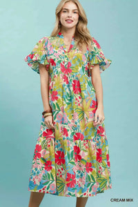 Umgee Tropical Floral Ruffle Sleeve Tiered Midi Dress 100100608541744 64 Affordable Fashion Under $100 Jerry's Apparel 