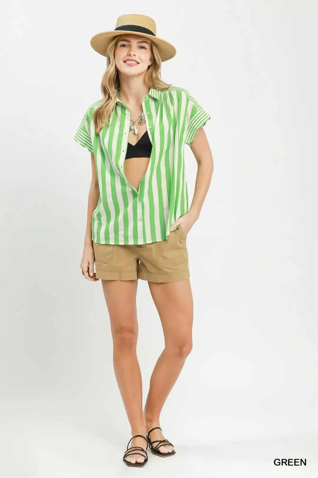 Umgee Striped Button Front Flutter Sleeve Top 100100938081753 49 Affordable Fashion Under $100 Jerry's Apparel 