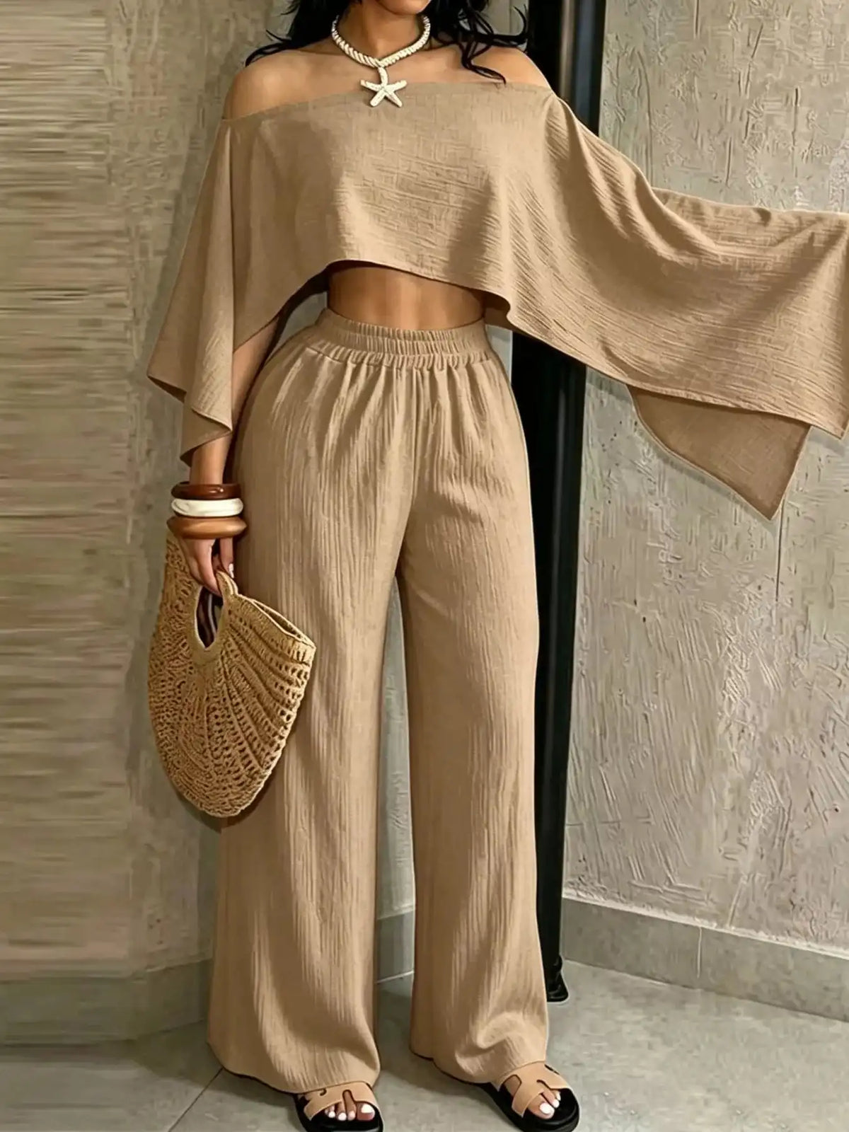 Boat Neck Crop Top and Wide-Leg Pants Set 101001634822589 57 Affordable Fashion Under $100 Jerry's Apparel 