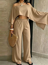 Boat Neck Crop Top and Wide-Leg Pants Set 101001634822589 57 Affordable Fashion Under $100 Jerry's Apparel 