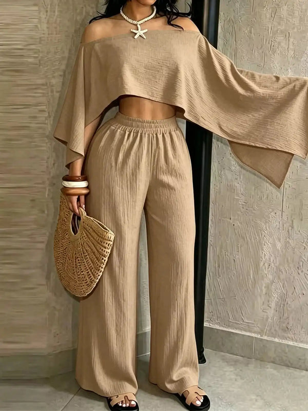 Boat Neck Crop Top and Wide-Leg Pants Set 101001634822589 57 Affordable Fashion Under $100 Jerry's Apparel 