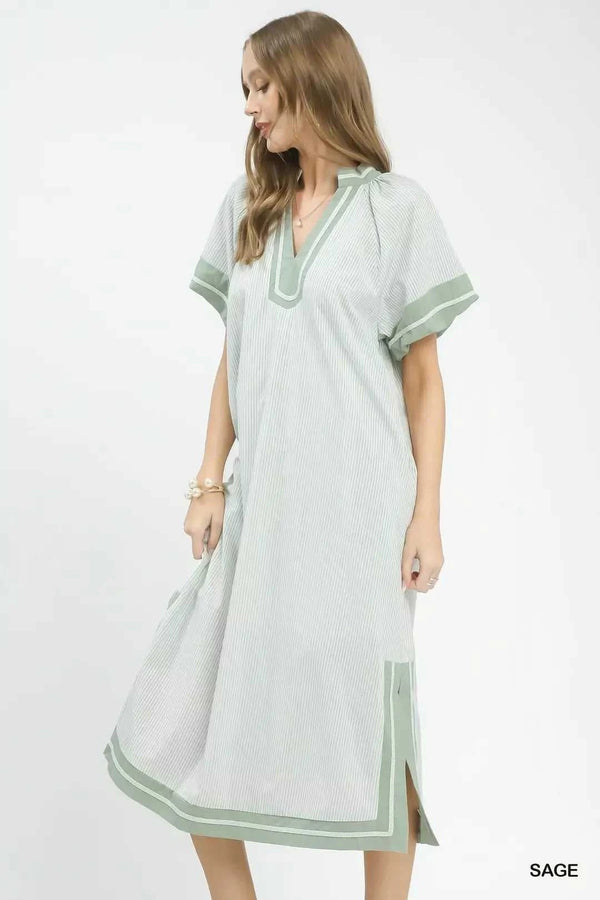 Umgee Pinstripe Contrast Trim Midi Dress 100100420301038 66 Affordable Fashion Under $100 Jerry's Apparel 