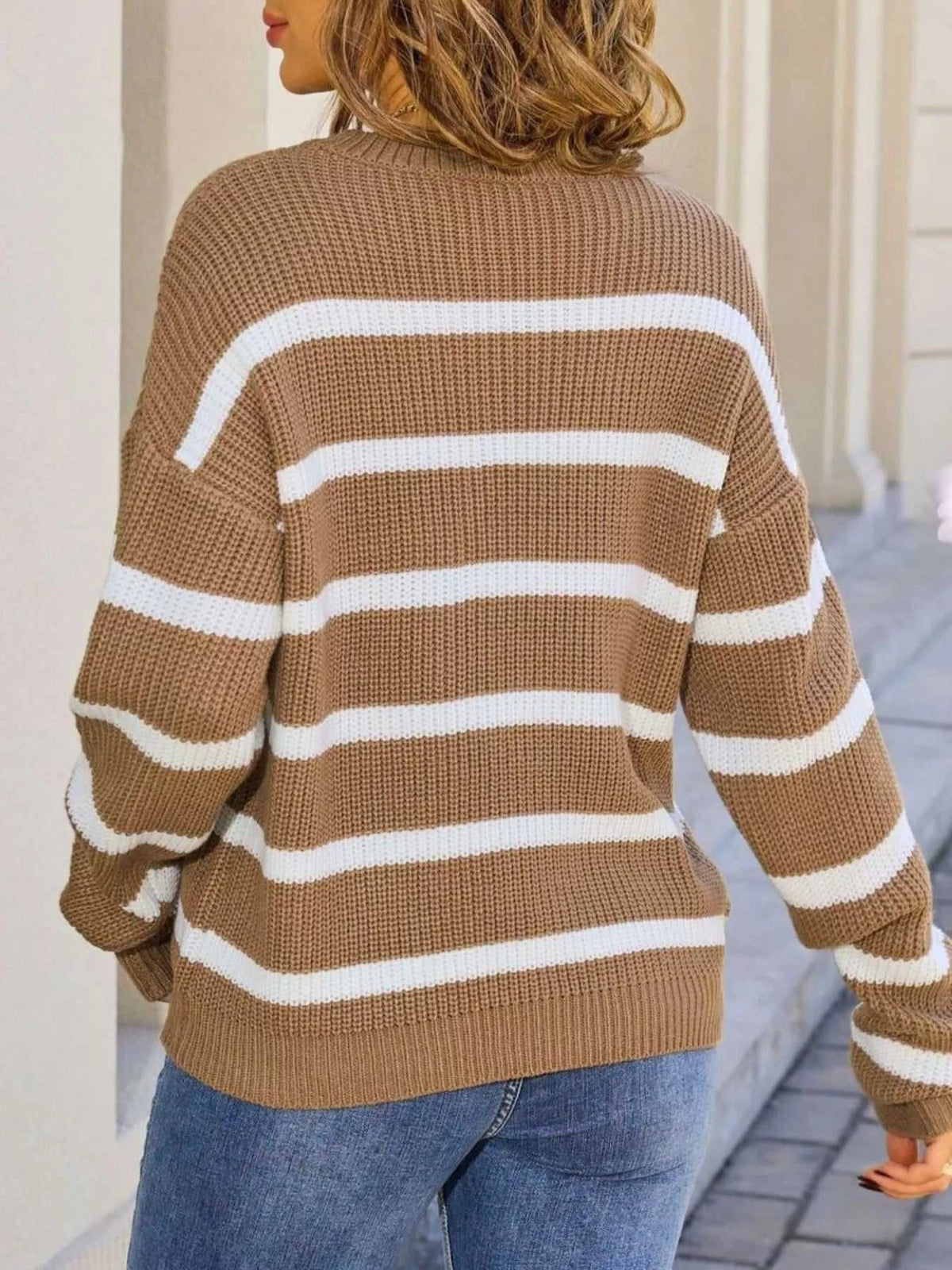 Striped Round Neck Dropped Shoulder Sweater 100100625774845 43 Affordable Fashion Under $100 Jerry's Apparel 