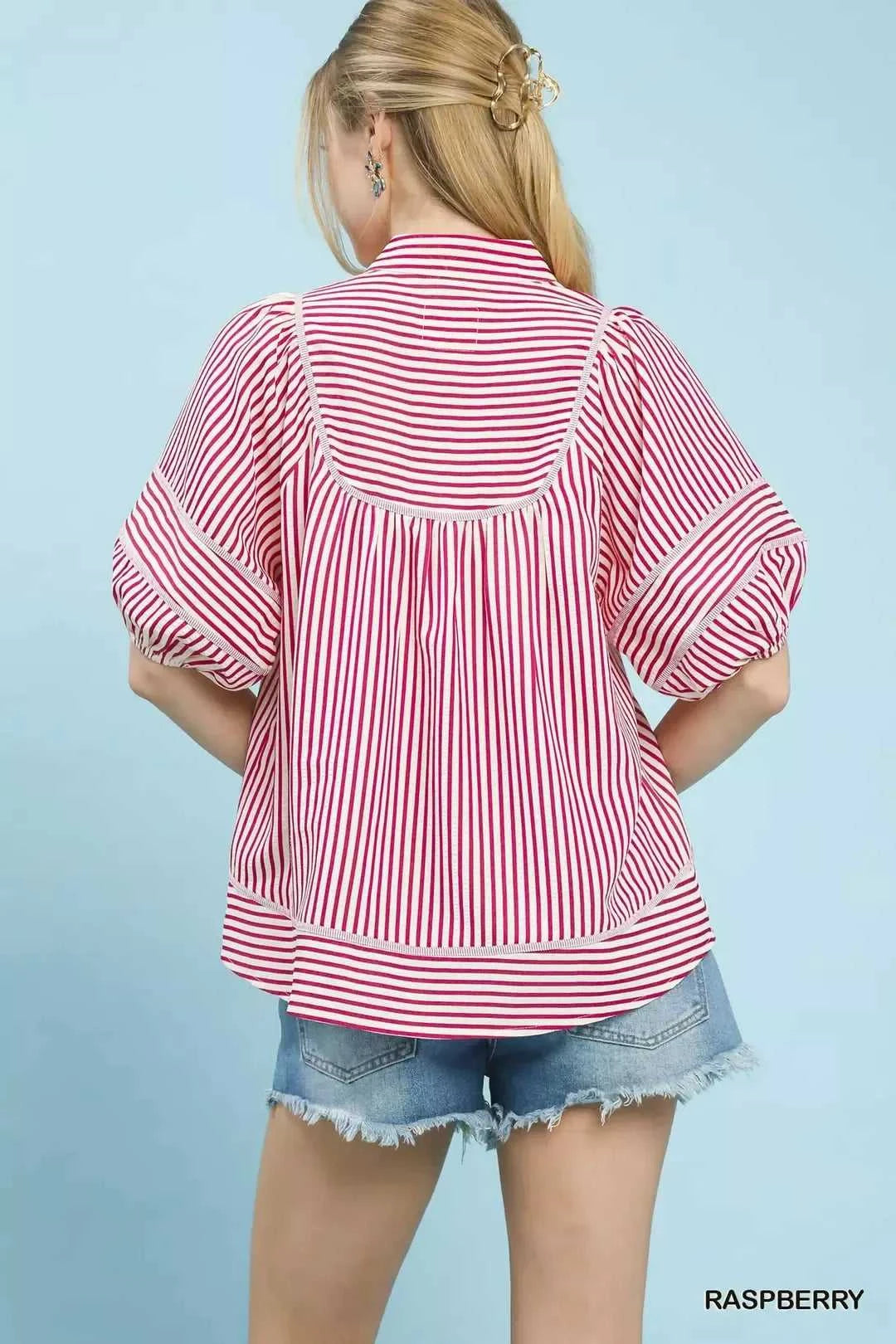 Umgee Striped Puff Sleeve Babydoll Top 100100710001320 45 Affordable Fashion Under $100 Jerry's Apparel 