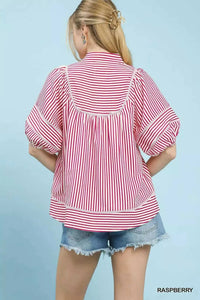 Umgee Striped Puff Sleeve Babydoll Top 100100710001320 45 Affordable Fashion Under $100 Jerry's Apparel 