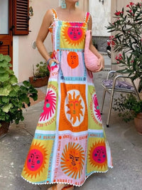 Sun Print Square Neck Maxi Dress
