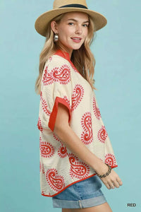 Umgee Paisley Print Contrast Trim Top 100100526331582 45 Affordable Fashion Under $100 Jerry's Apparel 