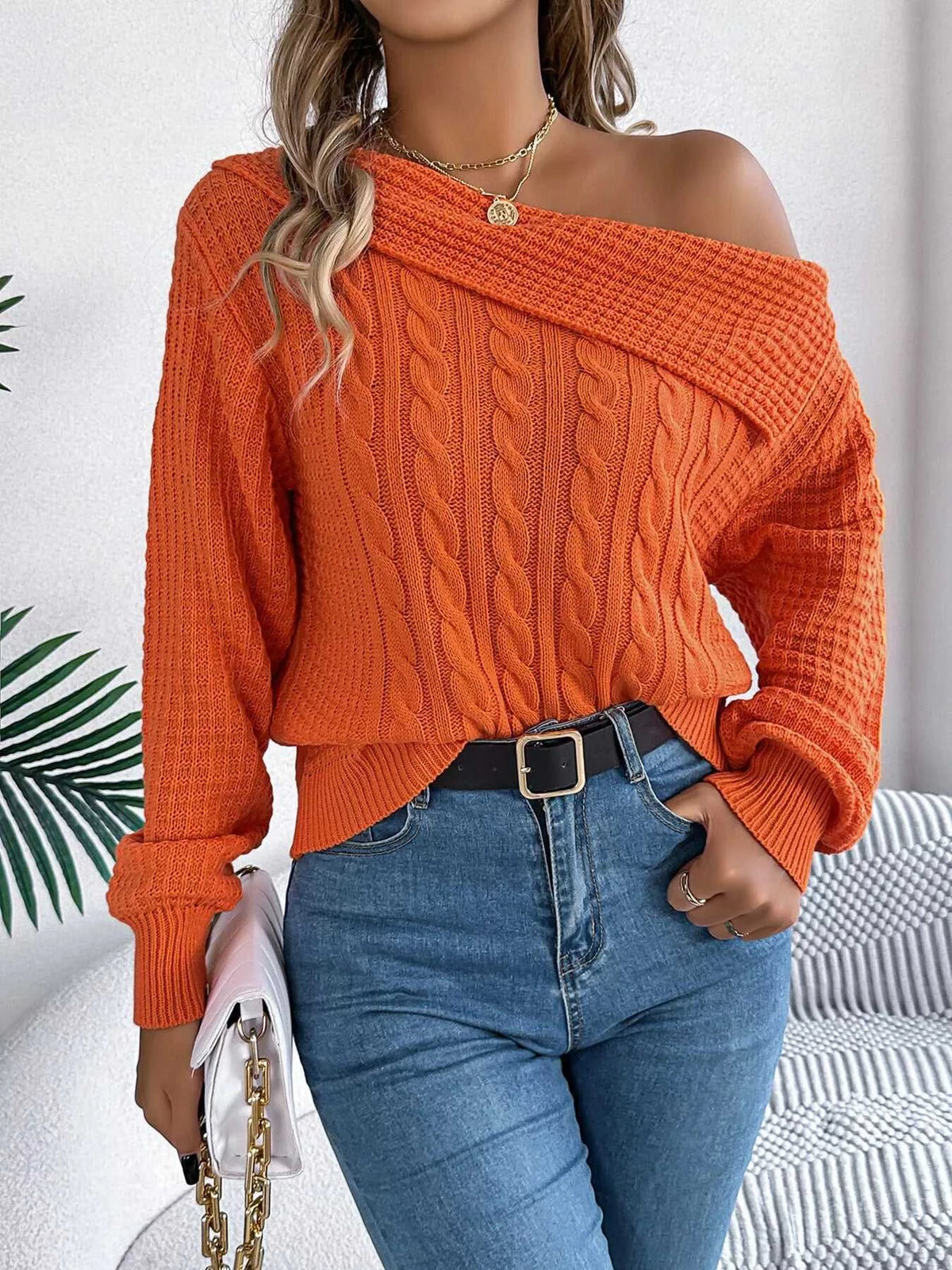 One Shoulder Cable Knit Sweater 101002219934825 38 Affordable Fashion Under $100 Jerry's Apparel 