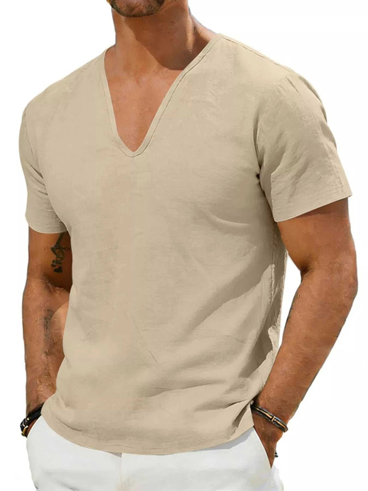 Men's Full Size Casual V-Neck Linen T-Shirt Plus Size 100400496061654 26 Affordable Fashion Under $100 Jerry's Apparel 