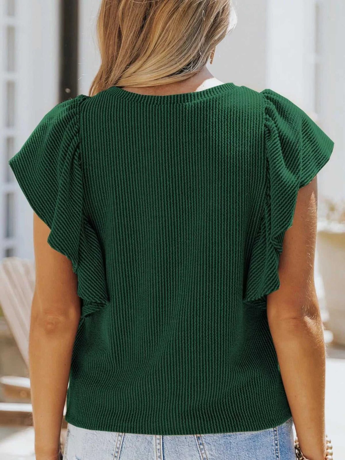 Full Size Ruffled Sleeve Ribbed Knit T-Shirt Plus Size 100100389504988 26 Affordable Fashion Under $100 Jerry's Apparel 