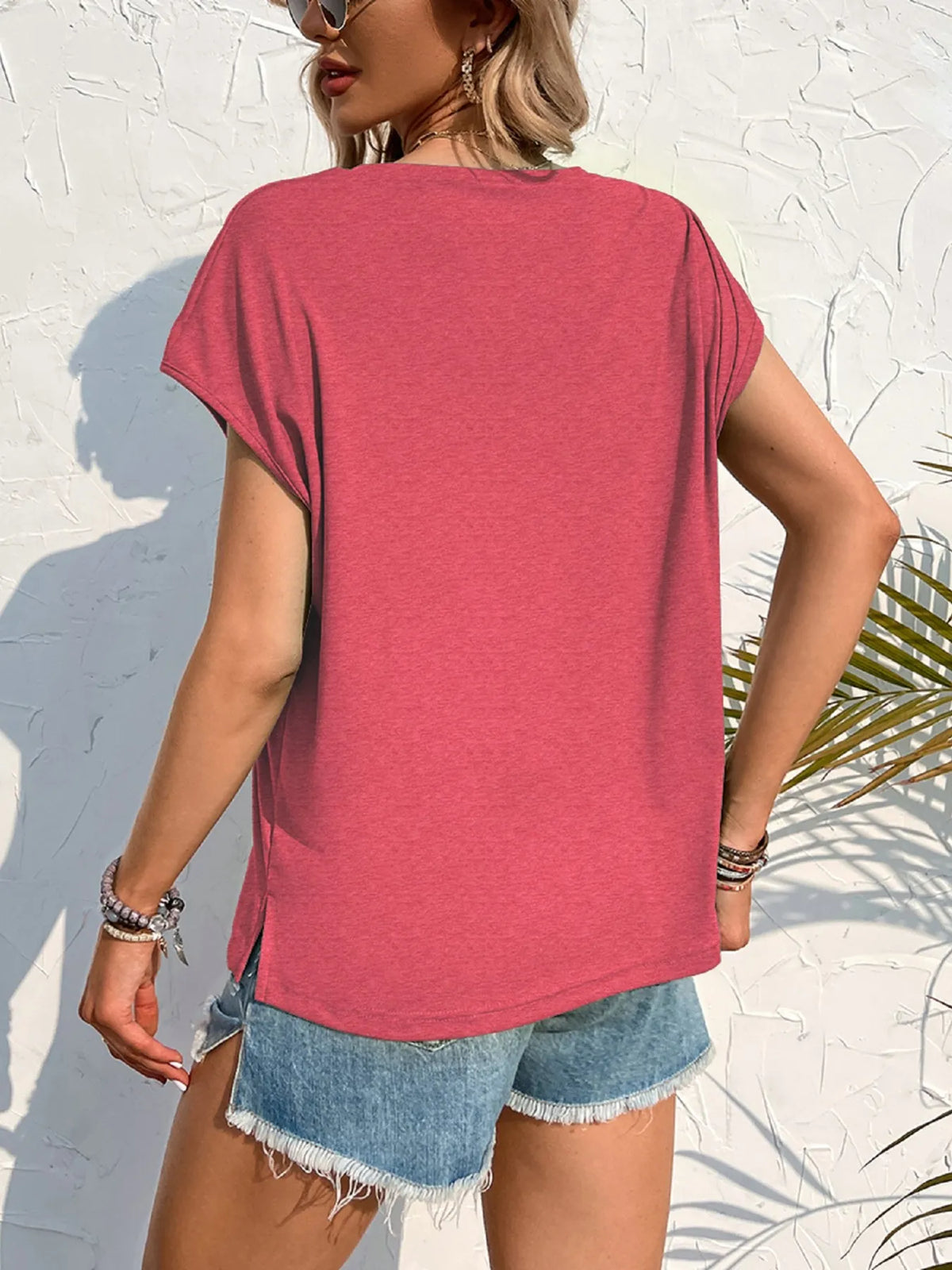Side Slit Round Neck T-Shirt