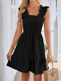 Smocked Square Neck Wide Strap Dress